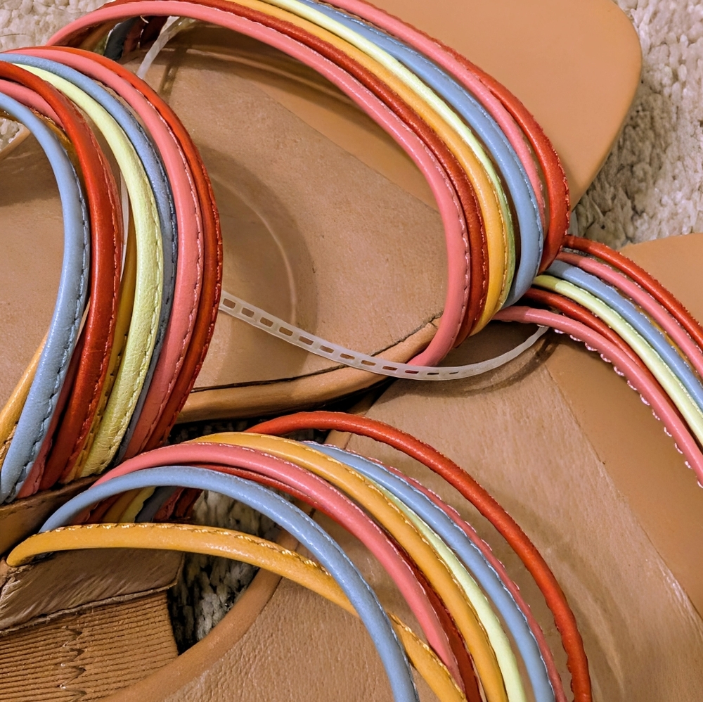 Madewell Colorful Strappy Slide Sandals Size 7 | Rainbow Leather Slip-On Flats - Picture 5 of 7